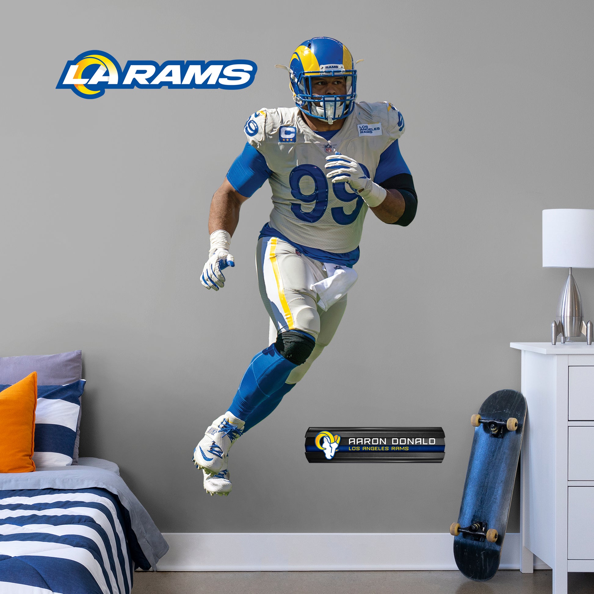 Aaron Donald 2020 Blue Jersey - NFL Removable Wall Decal Life-Size Athlete + 12 Wall Decals 37W x 77H