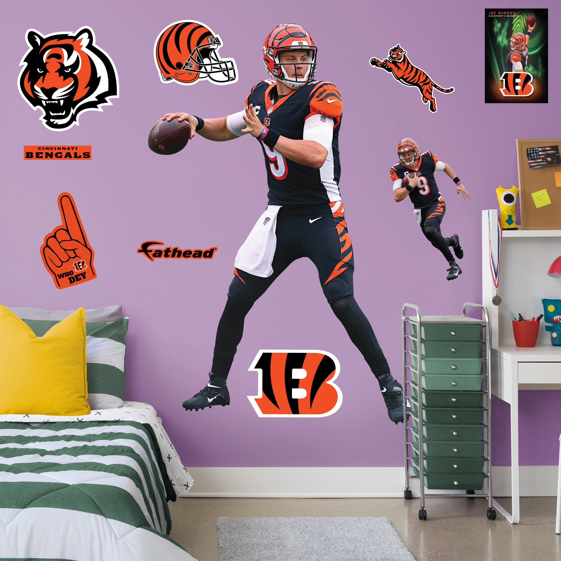 Cincinnati Bengals: Joe Burrow 2021 - NFL Removable Adhesive Wall Decal Large
