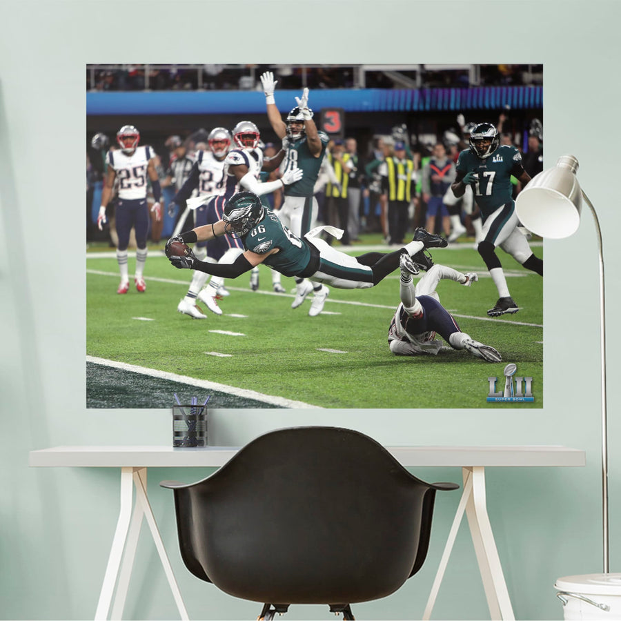 Zach Ertz - Super Bowl 52 Diving Touchdown - Peel & Stick Poster - Official NFL - Philadelphia Eagles - Reusable Vinyl Wall Decal