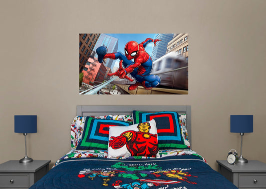 Spider-Man:  Evergreen Flying Train Mural        - Officially Licensed Marvel Removable Wall   Adhesive Decal
