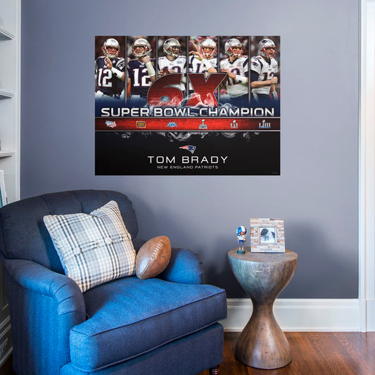 New England Patriots: Tom Brady 6X Super Bowl Champion Liii Mural        - Officially Licensed NFL Removable Wall   Adhesive Decal