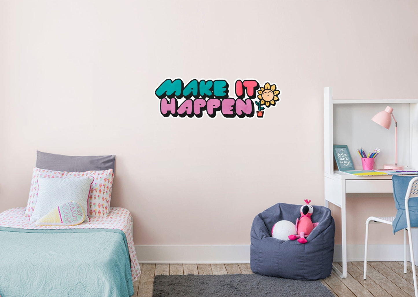 Make It Happen Bold Lettering Floral        - Officially Licensed Big Moods Removable     Adhesive Decal