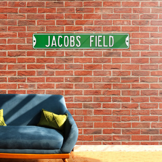 Cleveland Indians Steel Street Sign-JACOBS FIELD on Green