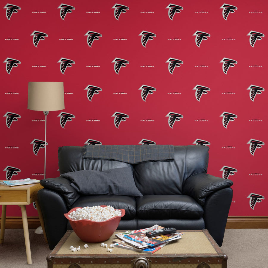 Atlanta Falcons (Red) - Line Pattern - Peel & Stick Wallpaper - Official NFL - Reusable Vinyl Wall Decals