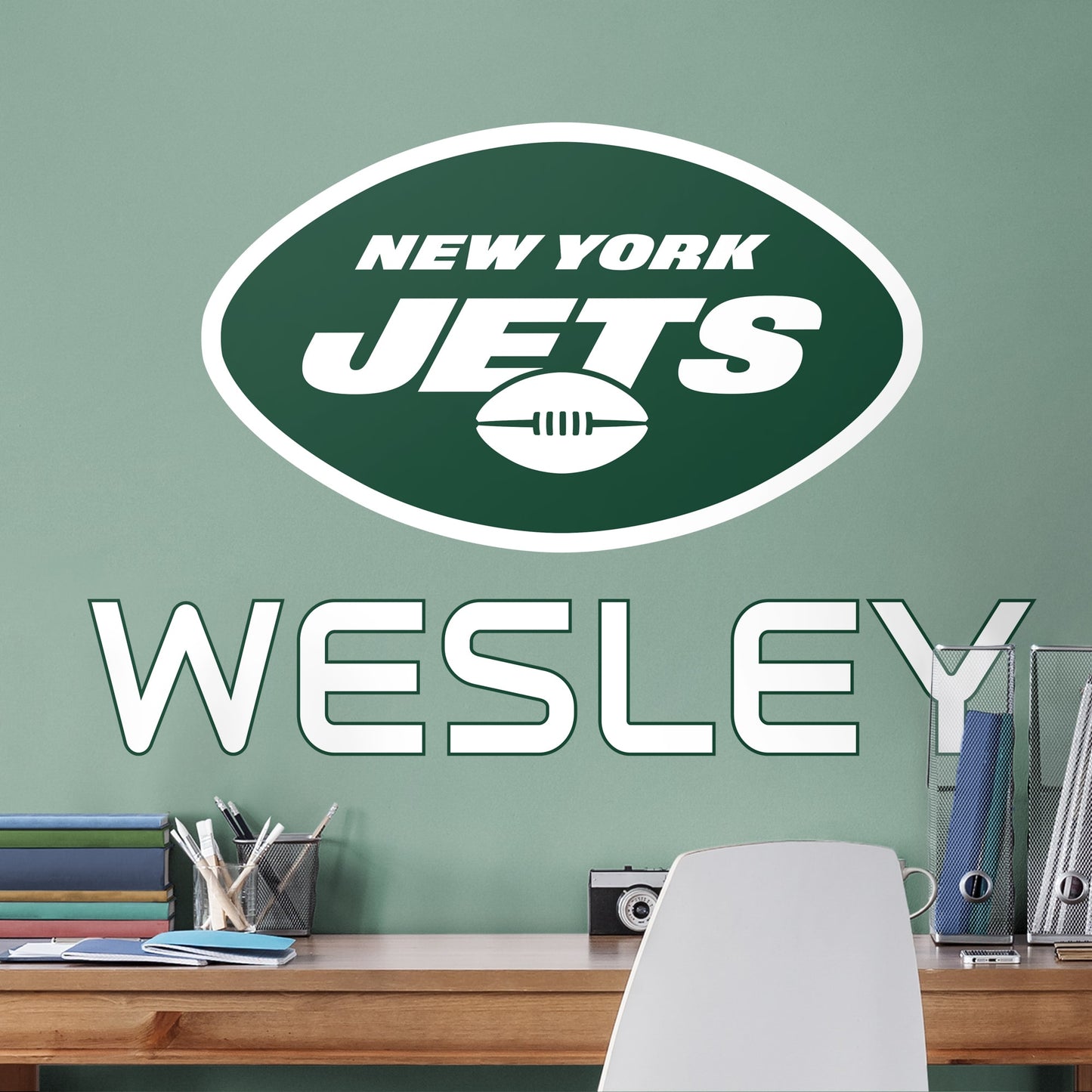 New York Jets:  Stacked Personalized Name        - Officially Licensed NFL Removable Wall   Adhesive Decal