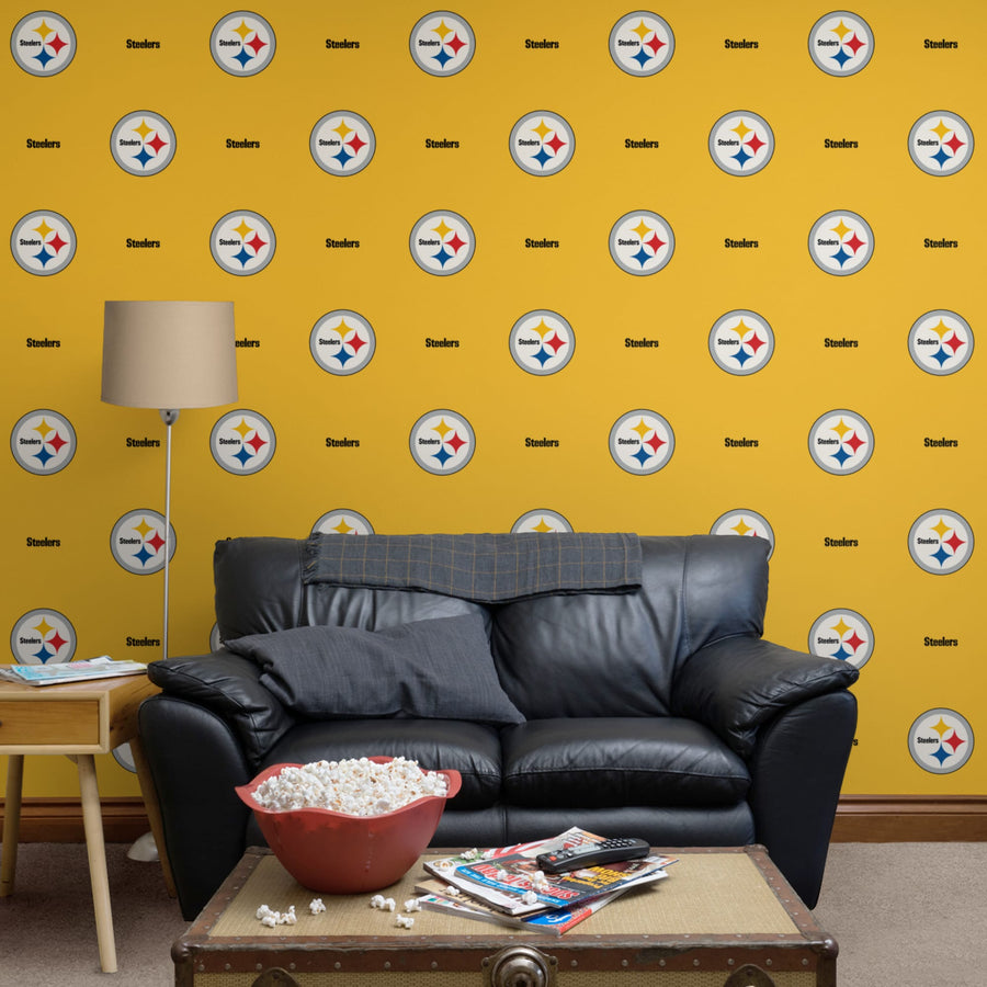 Pittsburgh Steelers (Yellow) - Stripe Pattern - Peel & Stick Wallpaper - Official NFL - Reusable Vinyl Wall Decals