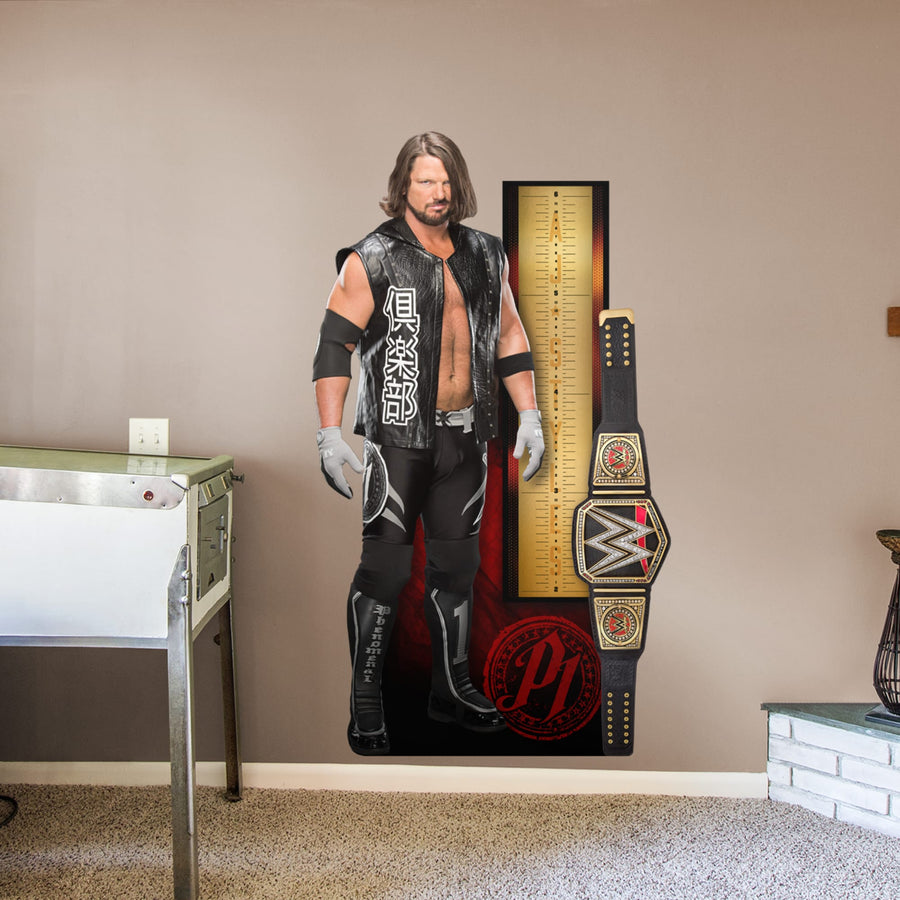 AJ Styles - Growth Chart - Official WWE - Reusable Vinyl Wall Decal