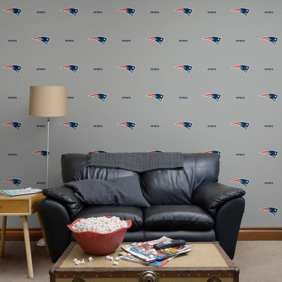 New England Patriots (Gray) - Line Pattern - Peel & Stick Wallpaper - Official NFL - Reusable Vinyl Wall Decals