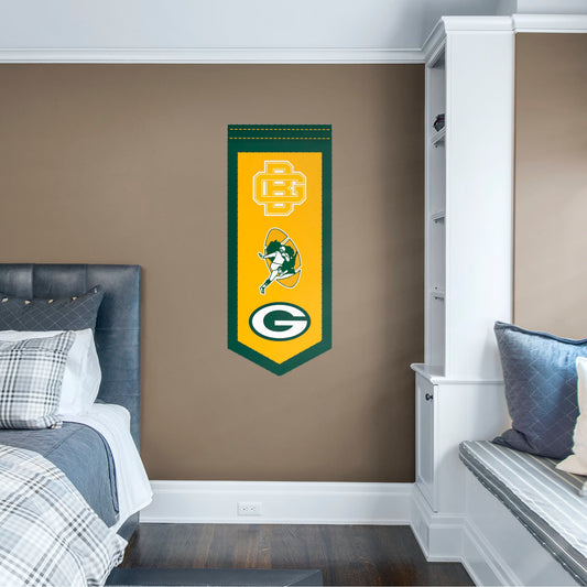 Green Bay Packers: Green Bay Packers Evolution Banner Logo        - Officially Licensed NFL Removable Wall   Adhesive Decal