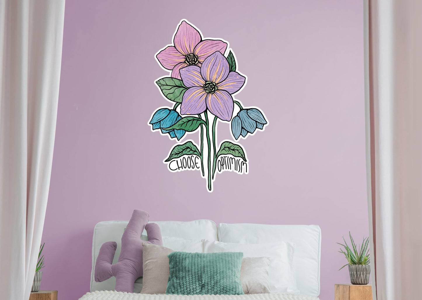 Choose Optimism Purple Floral        - Officially Licensed Big Moods Removable     Adhesive Decal