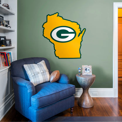 Green Bay Packers:  State of Wisconsin Logo        - Officially Licensed NFL Removable Wall   Adhesive Decal