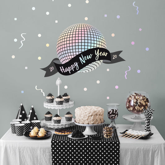 New Year:  Disco Ball with Confetti        -   Removable     Adhesive Decal