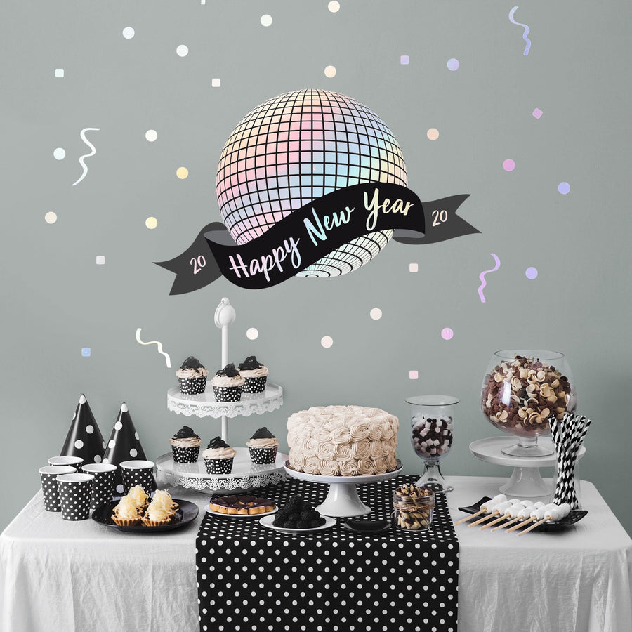 New Year:  Disco Ball with Confetti        -   Removable     Adhesive Decal