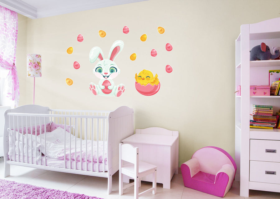 Easter:  Bunny and Chick Icon        -   Removable     Adhesive Decal