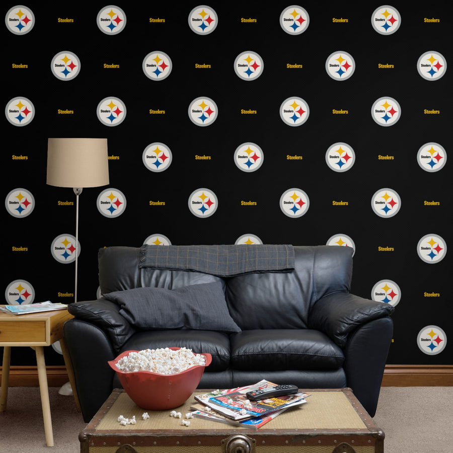 Pittsburgh Steelers (Black) - Stripe Pattern - Peel & Stick Wallpaper - Official NFL - Reusable Vinyl Wall Decals