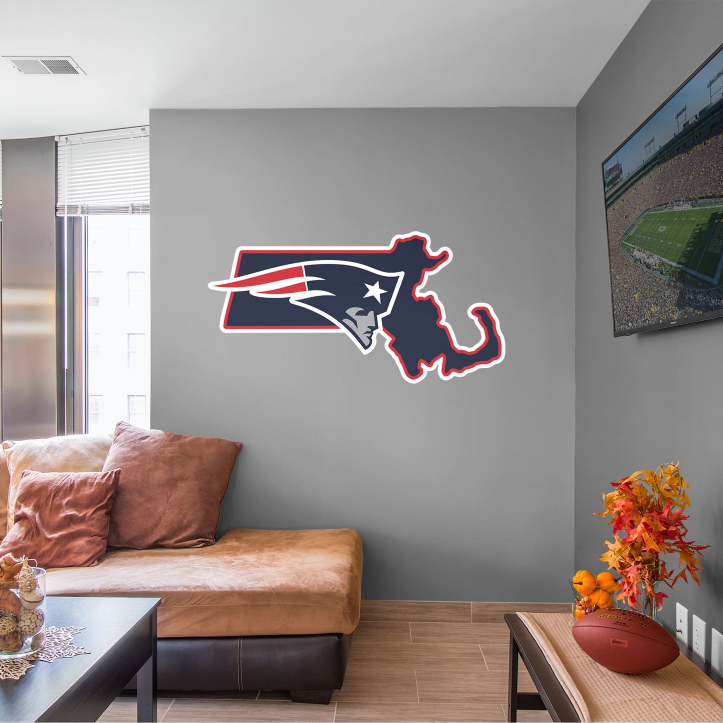 New England Patriots:  State of Massachusetts Logo        - Officially Licensed NFL Removable Wall   Adhesive Decal