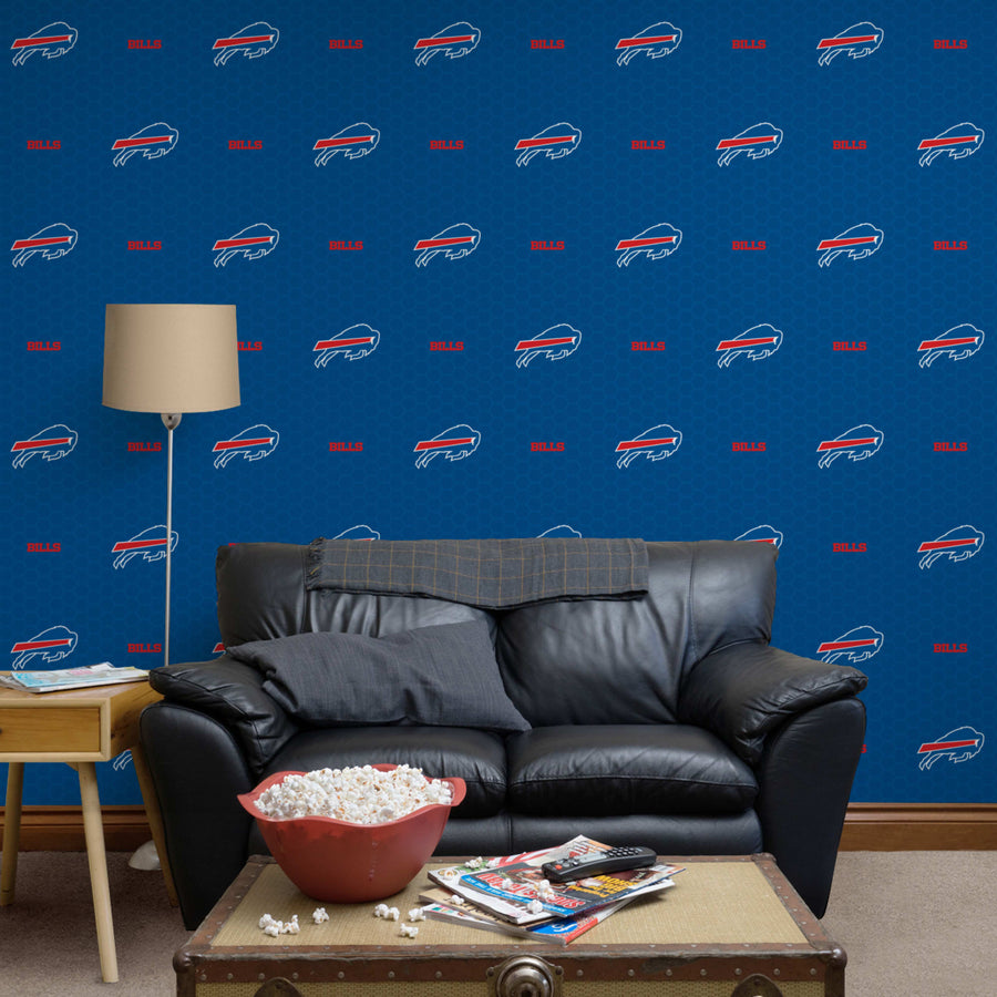 Buffalo Bills (Blue) - Hexagon Pattern - Peel & Stick Wallpaper - Official NFL - Reusable Vinyl Wall Decals