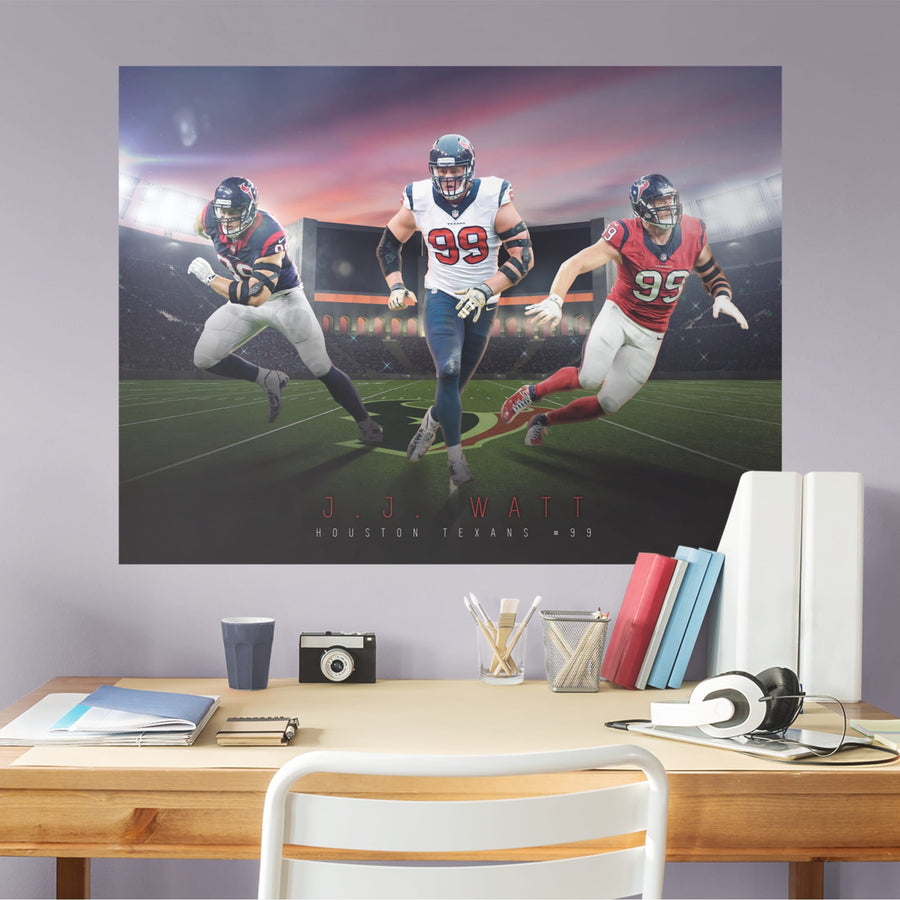 J.J. Watt - Montage Mural - Peel & Stick Poster - Official NFL - Houston Texans - Reusable Vinyl Wall Decal