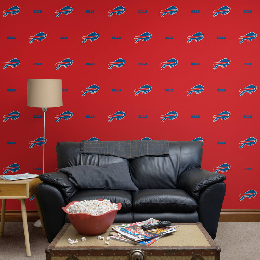 Buffalo Bills (Red) - Line Pattern - Peel & Stick Wallpaper - Official NFL - Reusable Vinyl Wall Decals