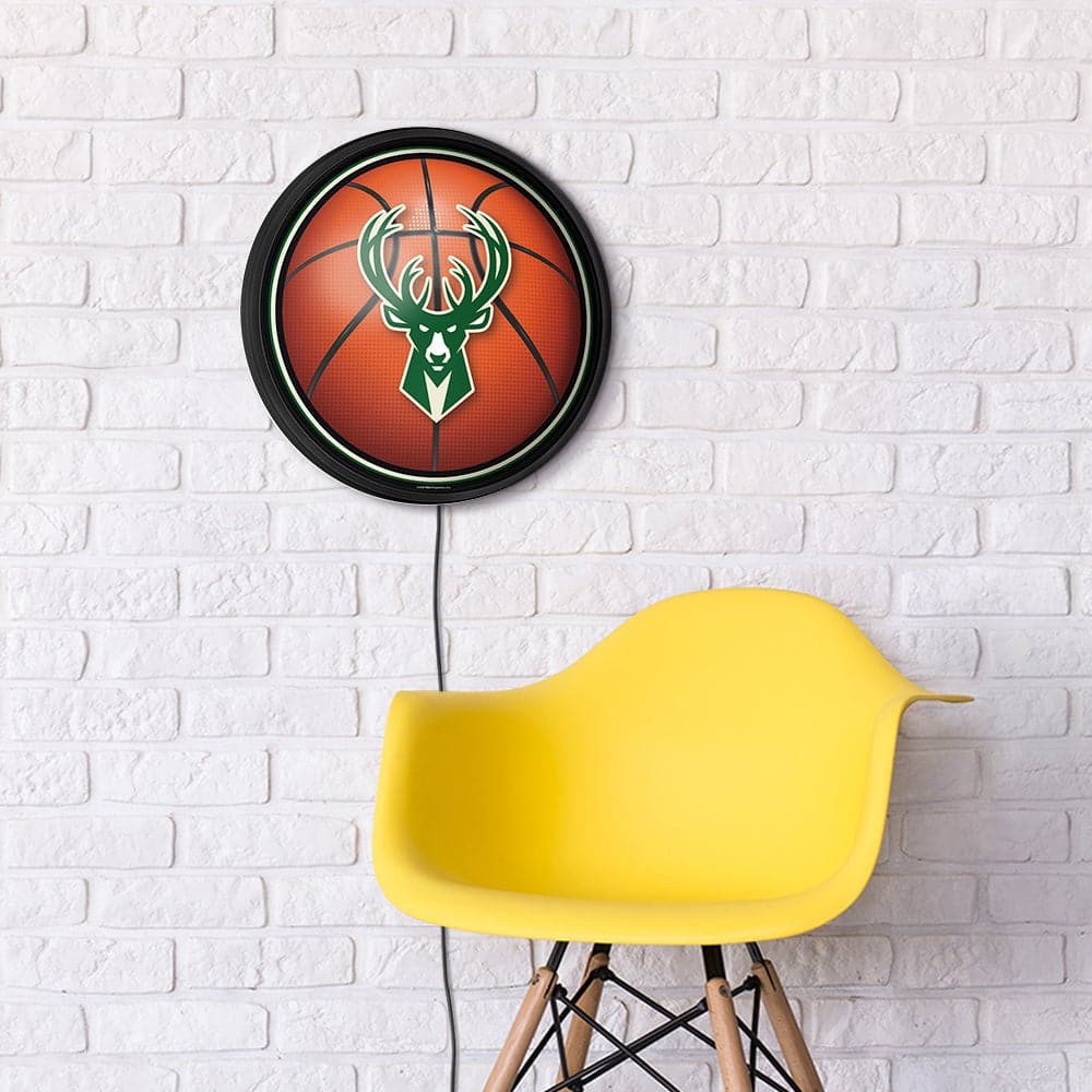 Milwaukee Bucks: Basketball - Round Slimline Lighted Wall Sign - The Fan-Brand