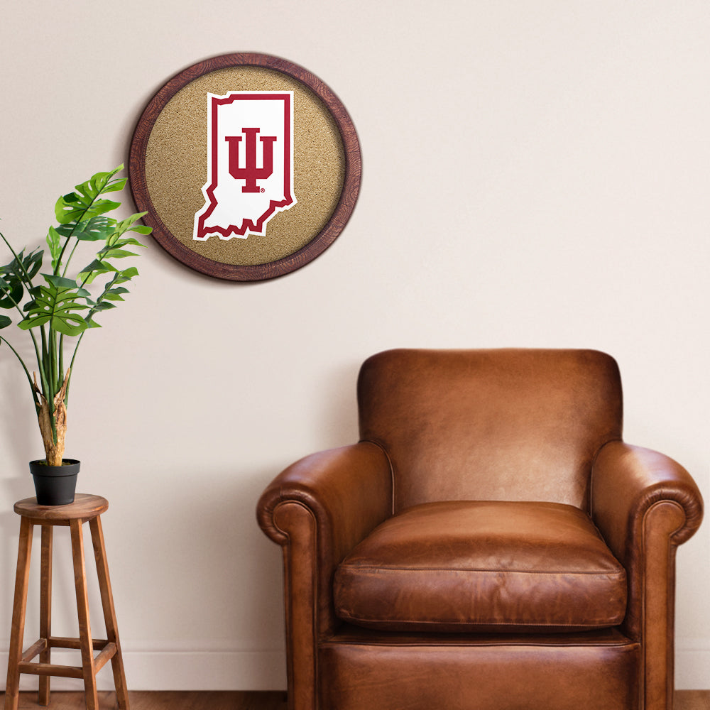 Indiana Hoosiers: Indiana - "Faux" Barrel Framed Cork Board Color Logo