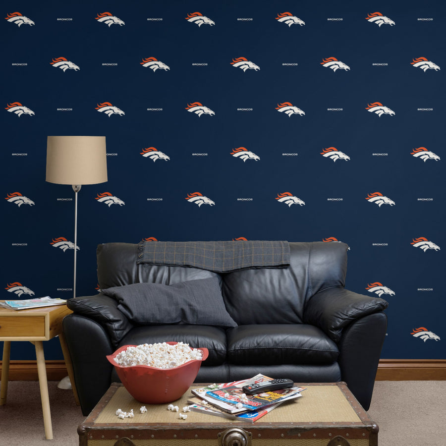 Denver Broncos (Blue) - Line Pattern - Peel & Stick Wallpaper - Official NFL - Reusable Vinyl Wall Decals