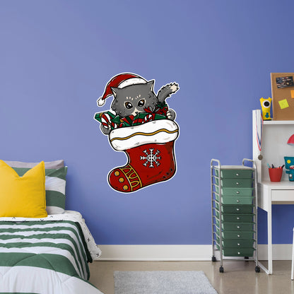 Cat in Stocking        - Officially Licensed Big Moods Removable     Adhesive Decal