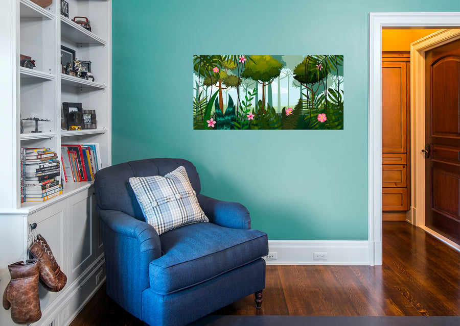 Jungle:  Pink Flowers Mural        -   Removable Wall   Adhesive Decal