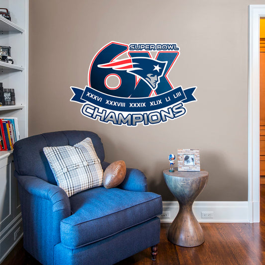 New England Patriots:  6x Super Bowl Champions        - Officially Licensed NFL Removable Wall   Adhesive Decal