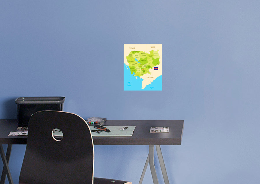Maps of Asia: Cambodia Mural        -   Removable Wall   Adhesive Decal