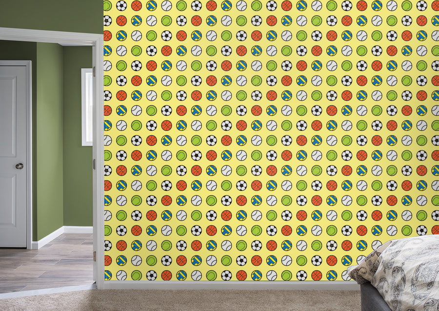 Calling All Sports - Yellow  - Peel & Stick Wallpaper