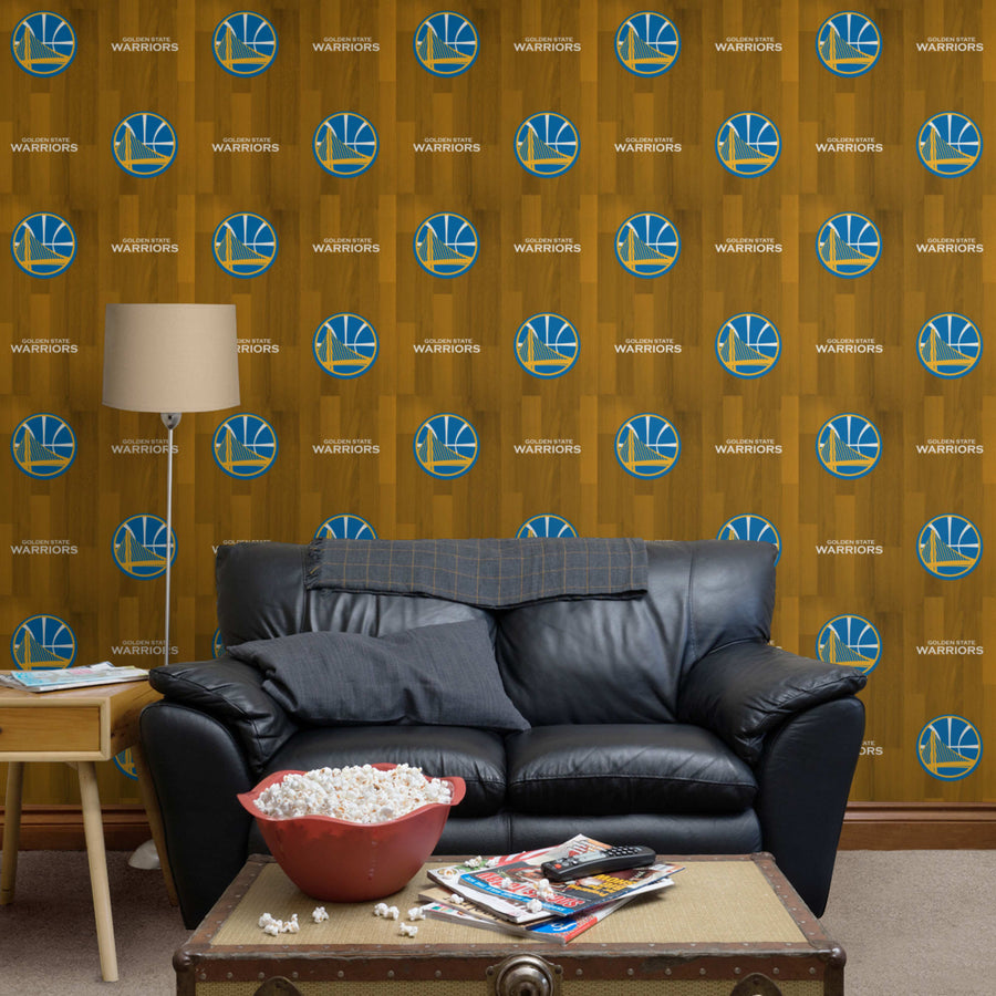 Golden State Warriors (Yellow) - Hardwood Pattern - Peel & Stick Wallpaper - Official NBA - Reusable Vinyl Wall Decals