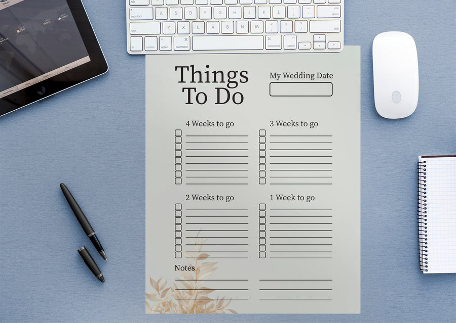 Wedding To Do List White Plant Dry Erase -  Removable Wall Decal