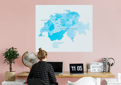 Maps of Europe: Switzerland Mural        -   Removable Wall   Adhesive Decal