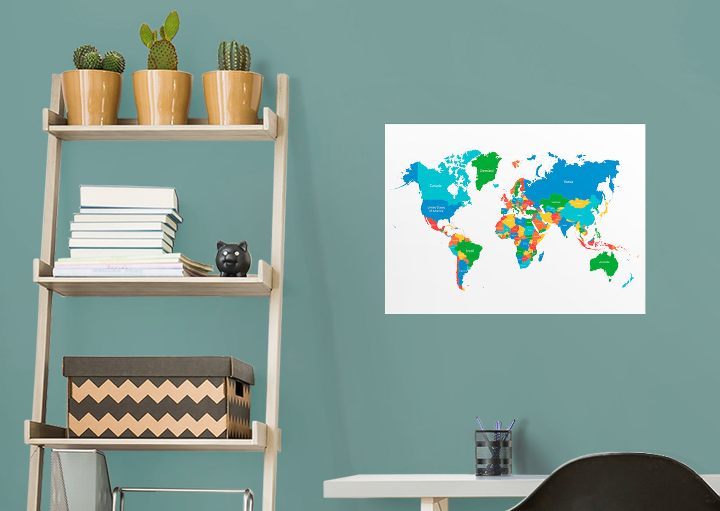 Maps: World Color Block Mural        -   Removable Wall   Adhesive Decal