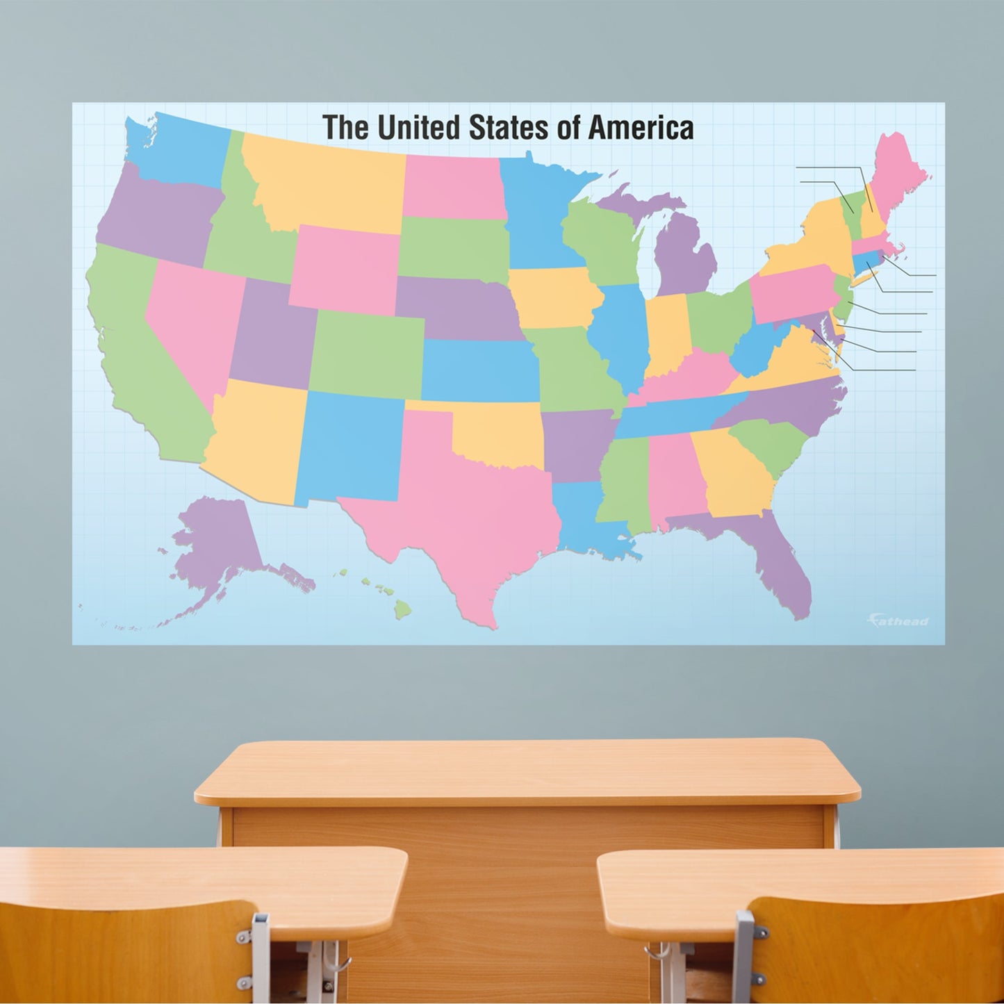 USA Map With Removable State Names - Removable Dry Erase Vinyl Decal