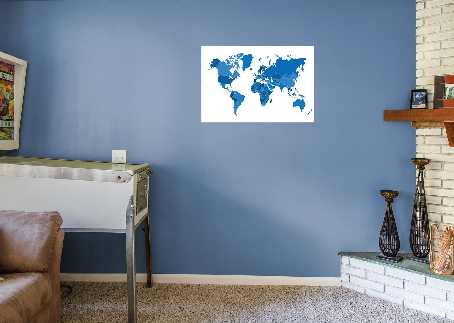 World Maps:  Stylized World Map Mural        -   Removable Wall   Adhesive Decal