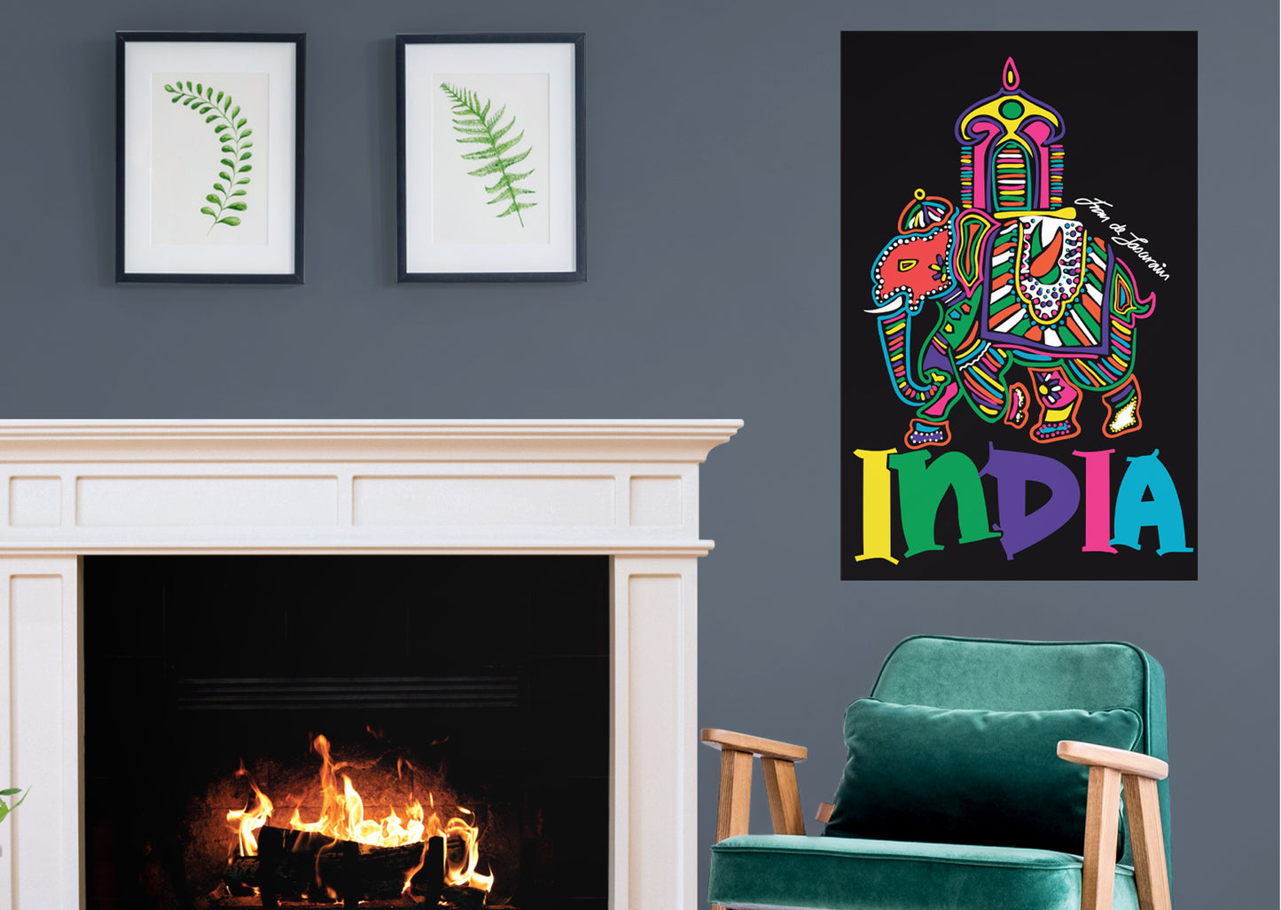 Dream Big Art:  Indian Elephant Mural        - Officially Licensed Juan de Lascurain Removable Wall   Adhesive Decal