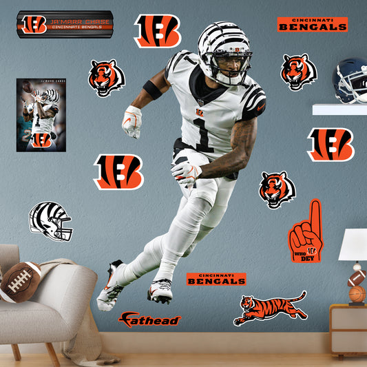 Cincinnati Bengals: Ja'Marr Chase  White Uniform        - Officially Licensed NFL Removable     Adhesive Decal