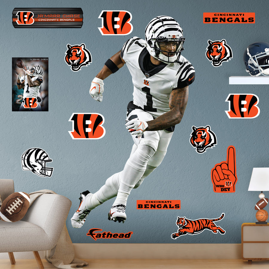 Ja'Marr Chase - RealBig White Uniform Collection - Official NFL - Cincinnati Bengals - Reusable Vinyl Wall Decals #1