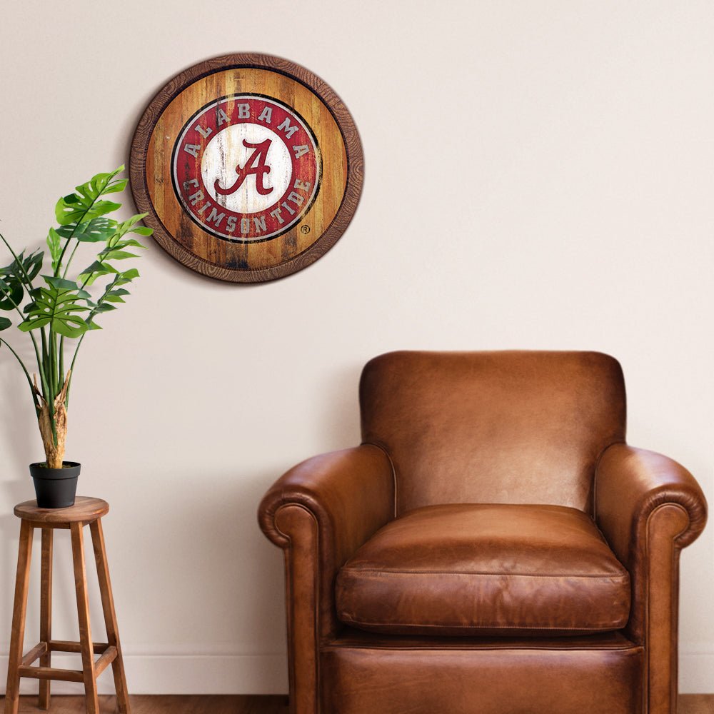 Alabama Crimson Tide: School Seal - Weathered "Faux" Barrel Top Sign - The Fan-Brand