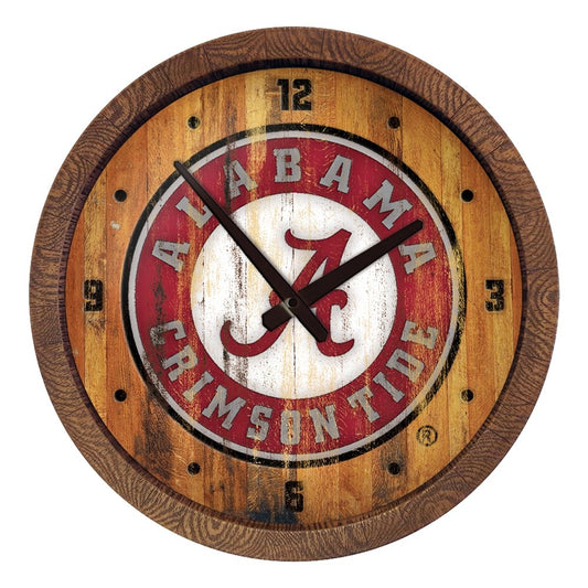 Alabama Crimson Tide: School Seal - Weathered "Faux" Barrel Top Wall Clock - The Fan-Brand