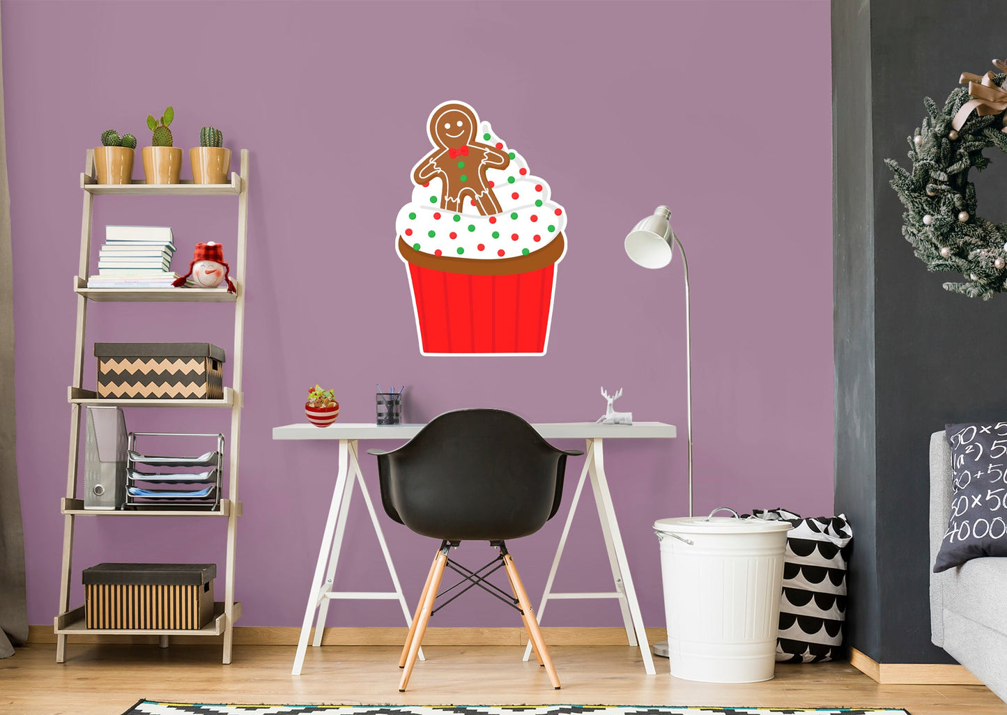 Christmas: Gingerbread Man in Cupcake Icon - Removable Adhesive Decal