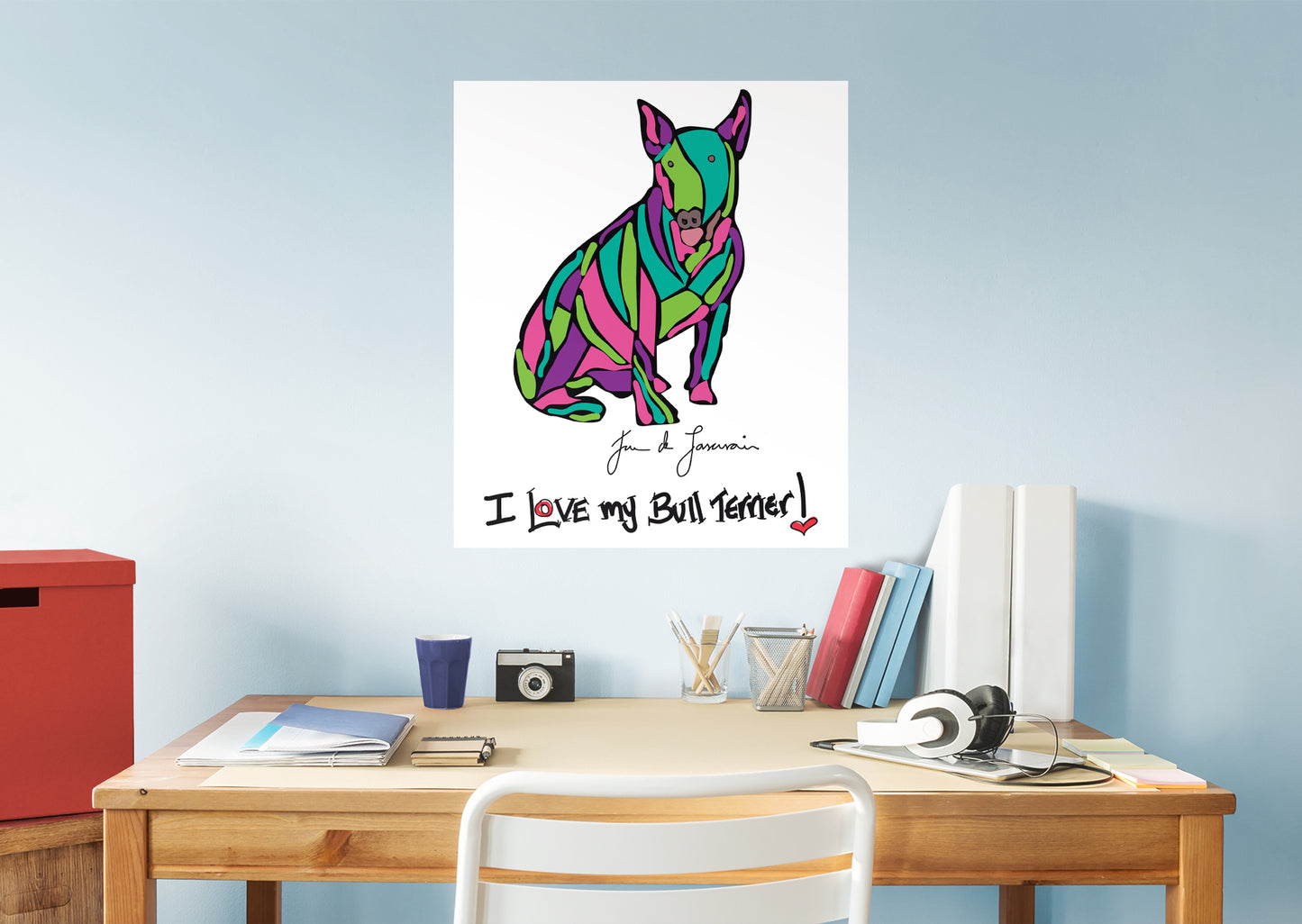 Dream Big Art:  I Love My Bull Terrier Mural        - Officially Licensed Juan de Lascurain Removable Wall   Adhesive Decal