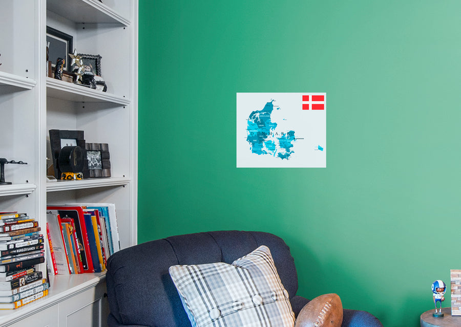 Maps of Europe: Denmark Mural        -   Removable Wall   Adhesive Decal