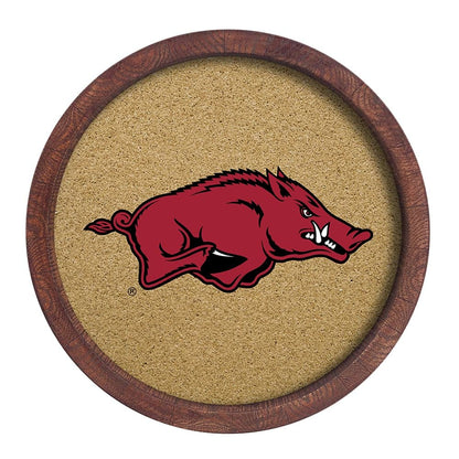 Arkansas Razorbacks: "Faux" Barrel Framed Cork Board Color Logo