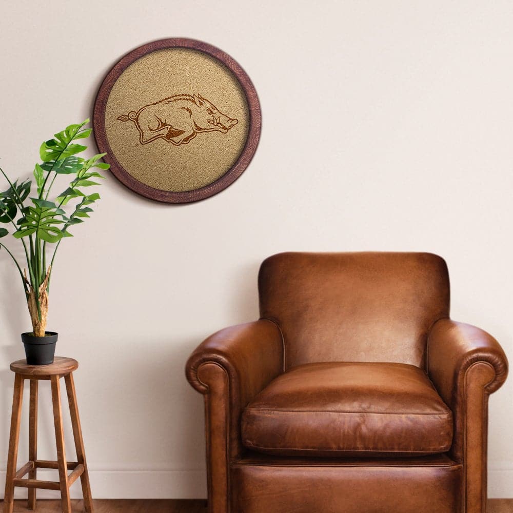Arkansas Razorbacks: "Faux" Barrel Framed Cork Board - The Fan-Brand