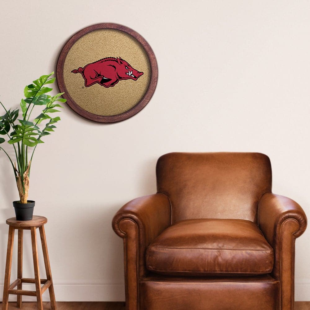 Arkansas Razorbacks: "Faux" Barrel Framed Cork Board - The Fan-Brand