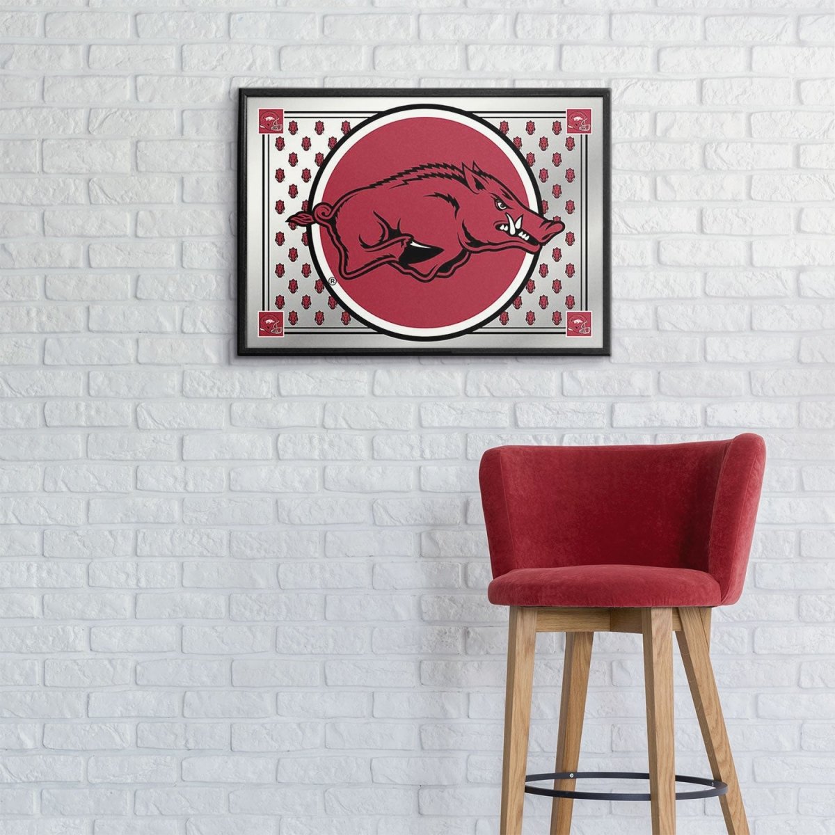 Arkansas Razorbacks: Mascot, Team Spirit Framed Mirrored Wall Sign - The Fan-Brand