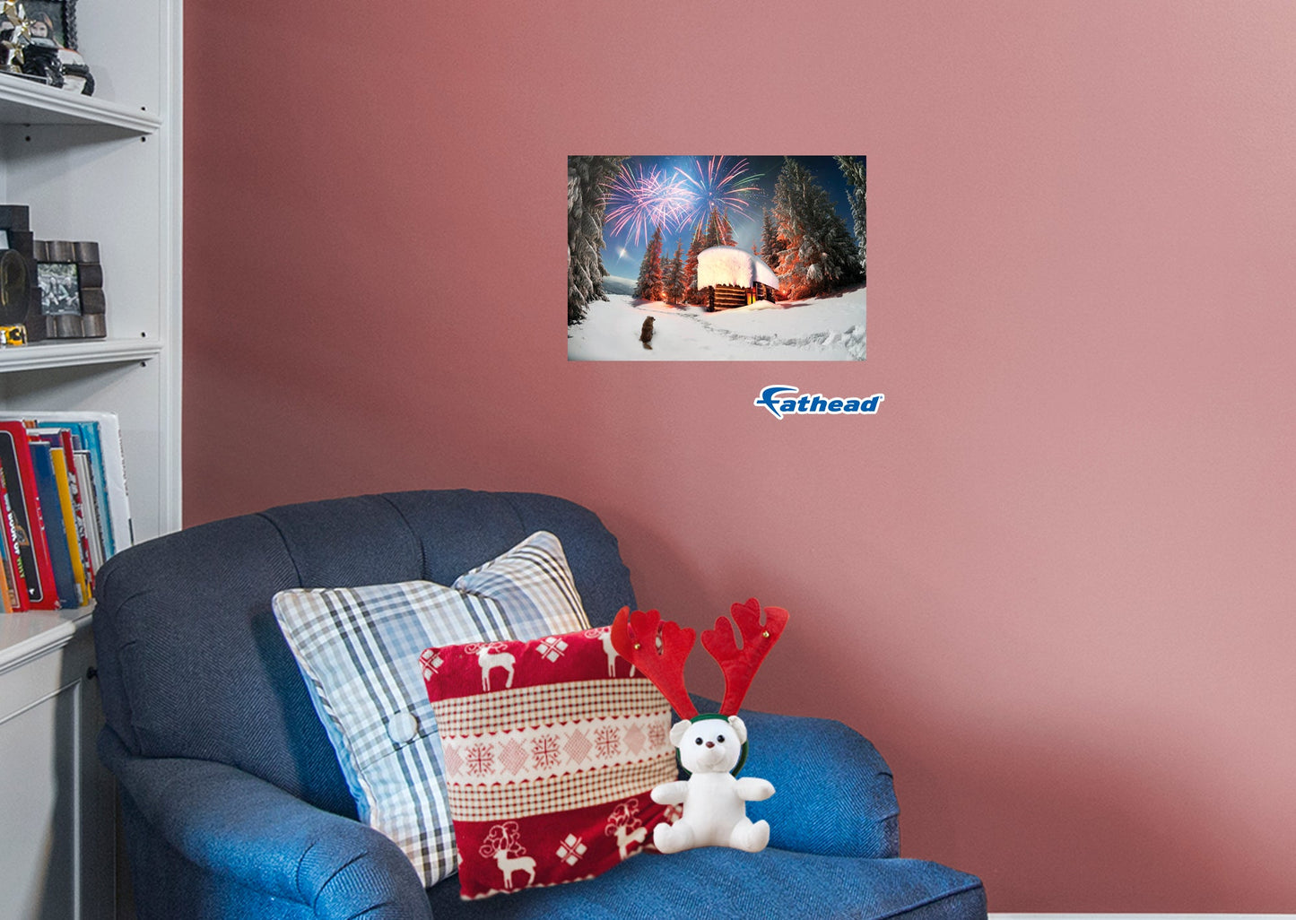 Christmas: Dog Watching the Cabin Poster - Removable Adhesive Decal